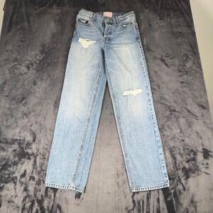 Revice Denim Straight Leg Jeans Womens 26 Blue Distressed High Rise Button Fly